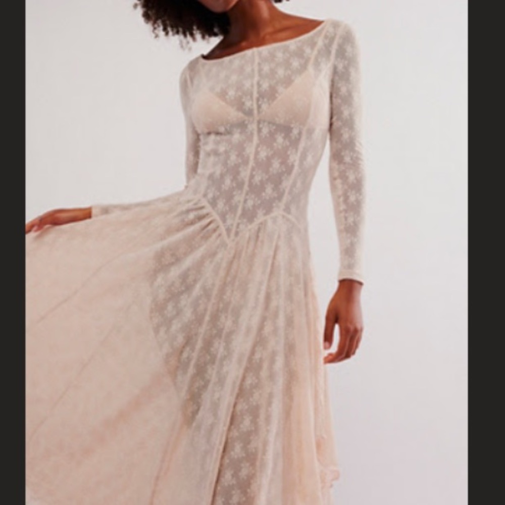 NWOT Free People Long Sleeve Lace Slip Dress